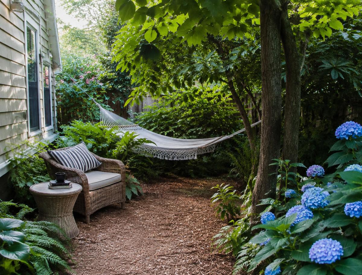 Concept: a shady side-yard hideaway for a 1994 Round Rock two-story